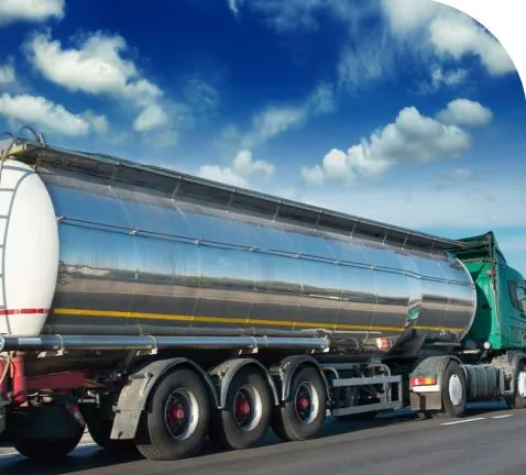 Stainless steel diesel tanker on a highway
