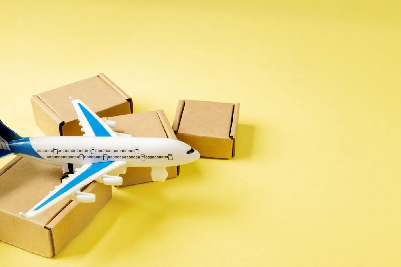 Model aircraft among parcel boxes