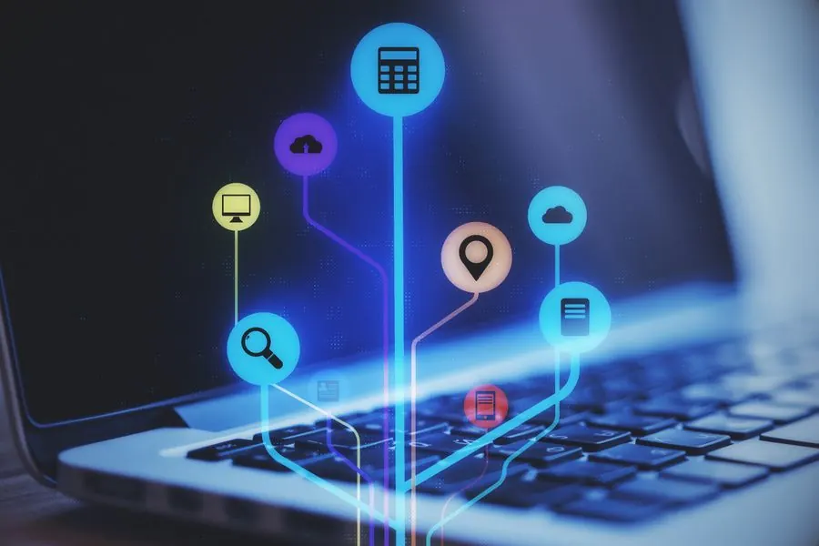 Laptop with network icons
