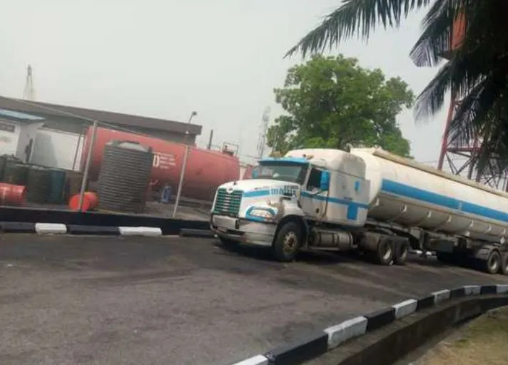 Tanker truck delivering diesel at NNS Sapele