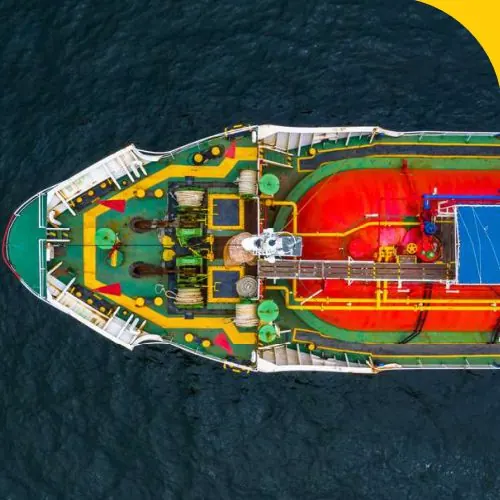 Aerial view of a gas tanker vessel
